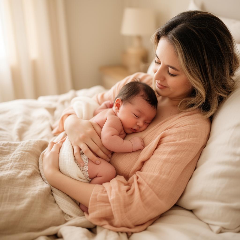 Madre abrazando a su bebé en un momento de calma, mientras reflexiona sobre la culpa en la maternidad.