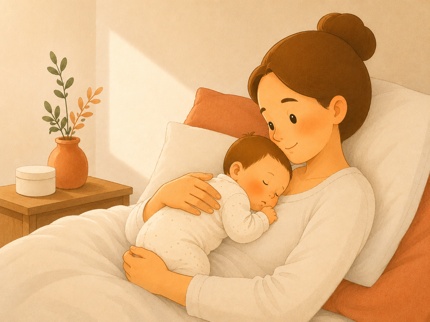 Madre abrazando a su bebé en un momento de calma, mientras reflexiona sobre la culpa en la maternidad.